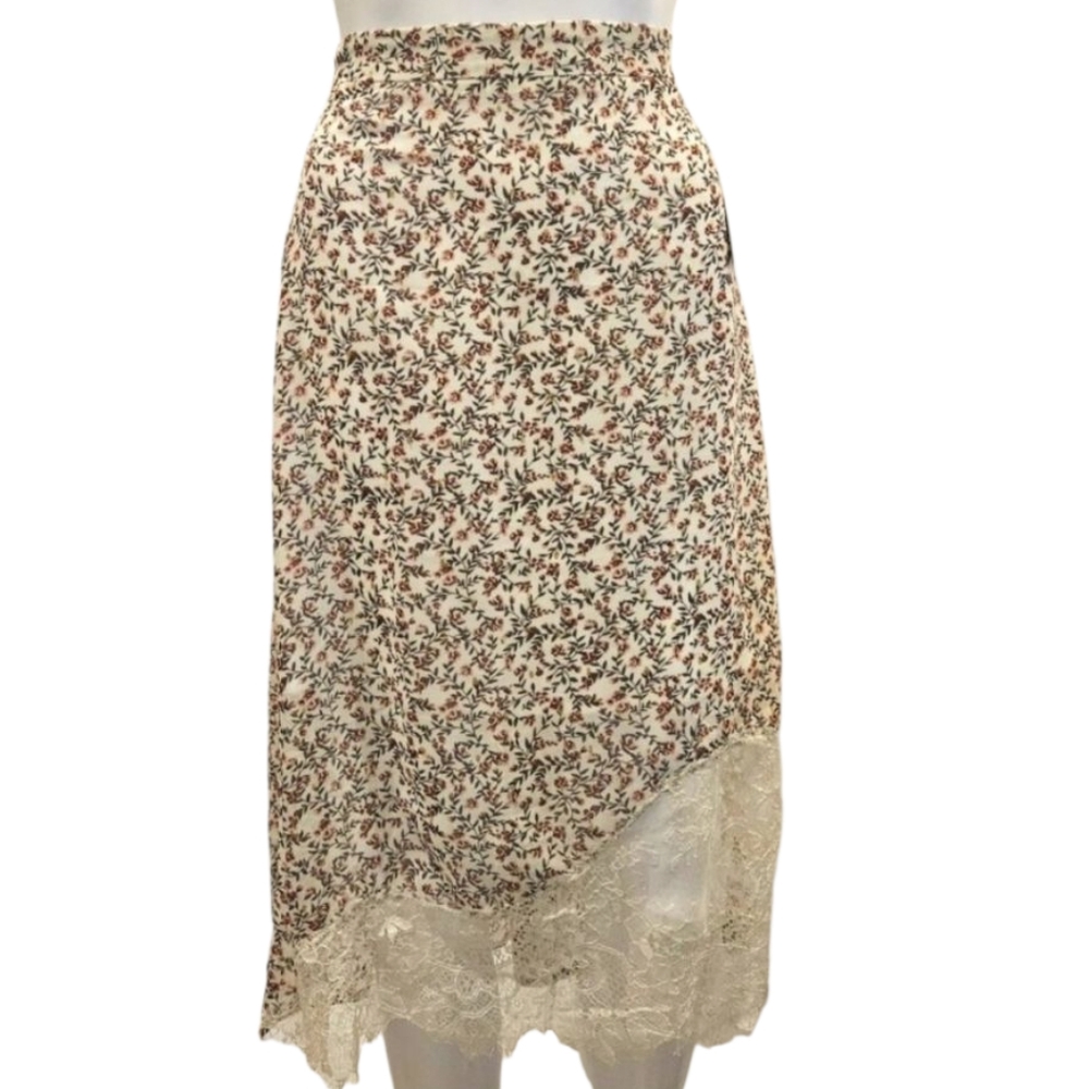 NWT - Love You Bunches - Midi Skirt with Lace Inset, Gold Flowers - Size Small